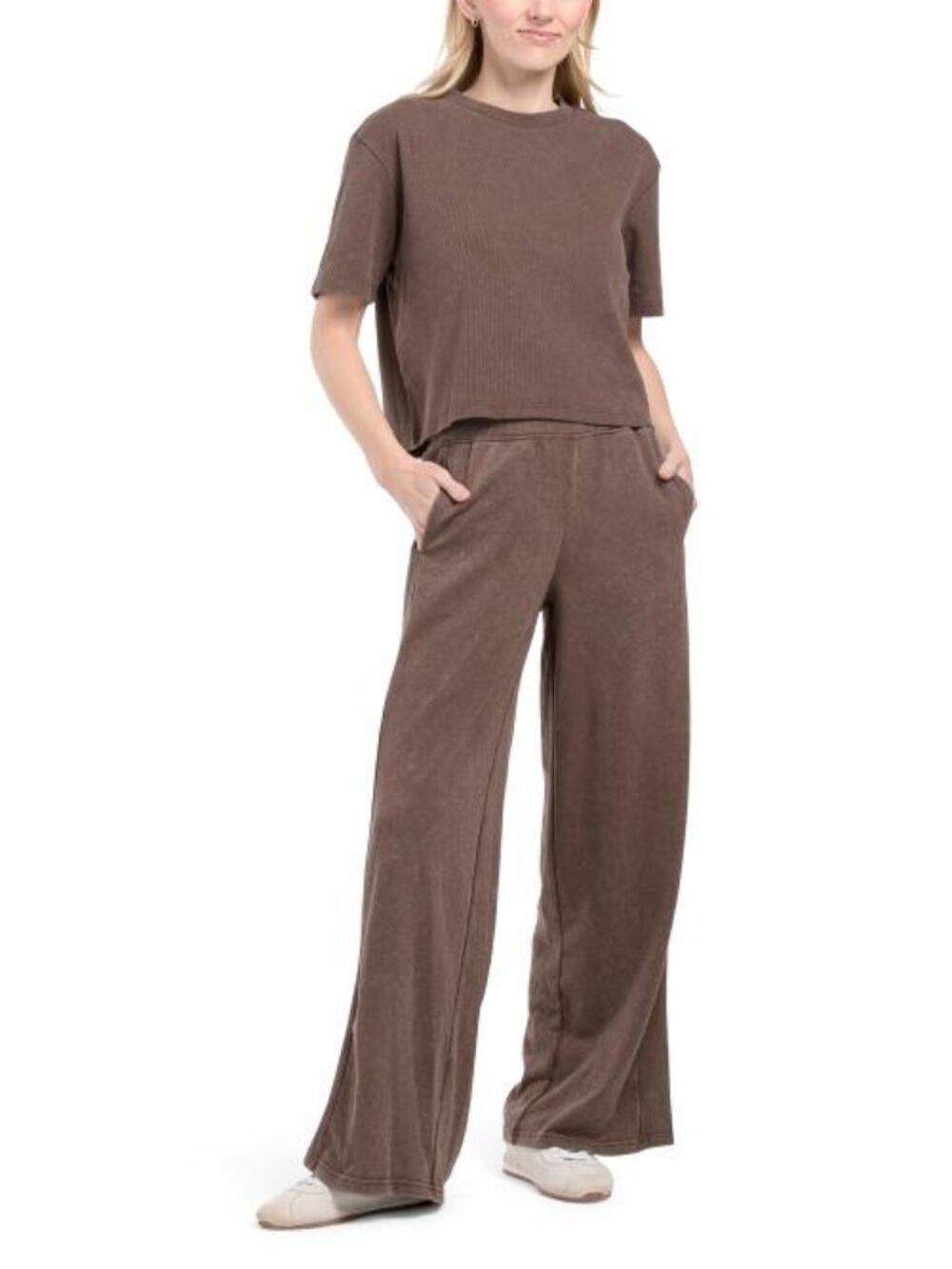 HARMONY Ribbed French Terry Tee And Wide Leg Pant Set